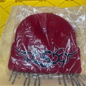 Supreme Red Beanie with Black and White Tribal Logo